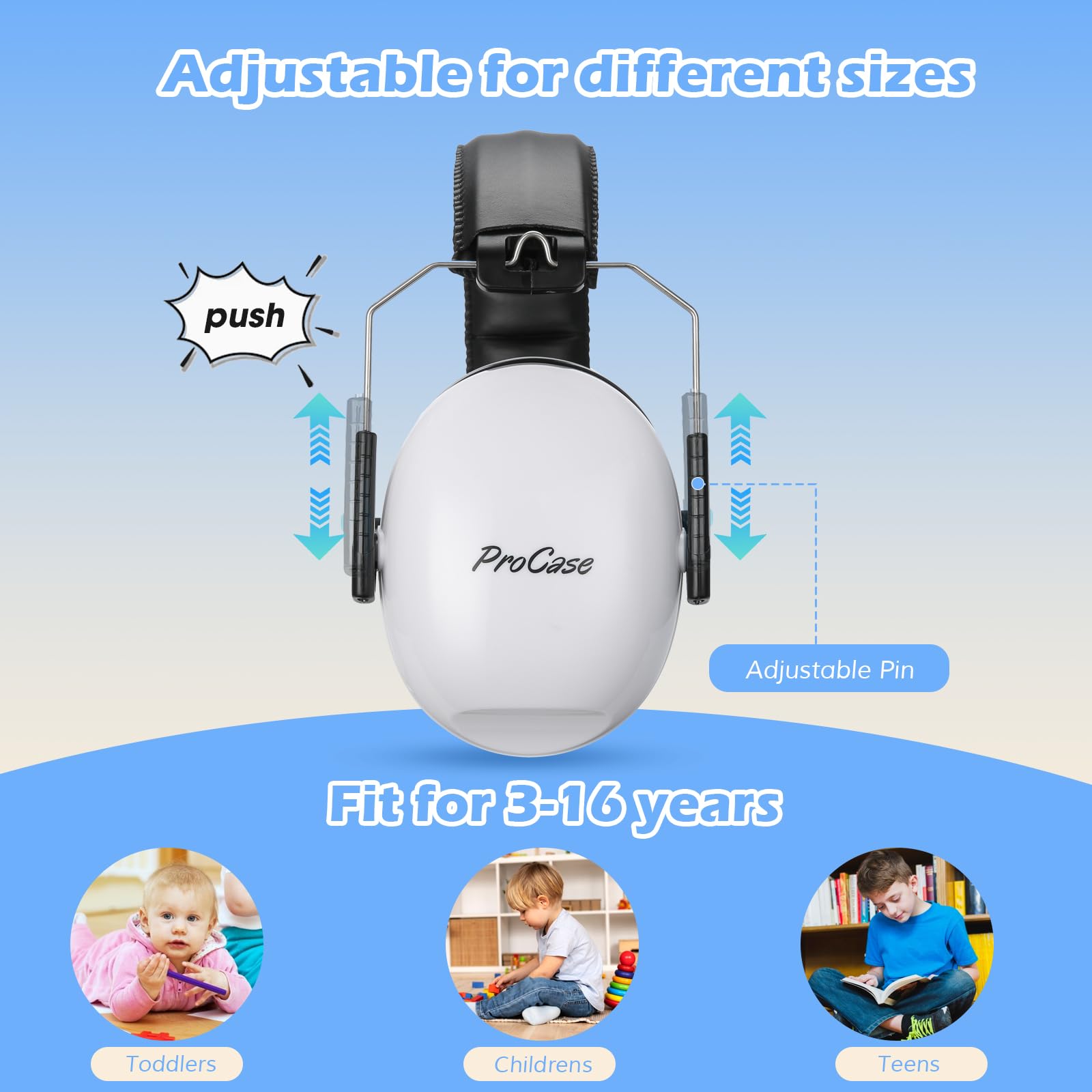 Foto 4 pulgar | Auriculares Con Cancelación De Ruido Procase Para Niños Pequeños, Blancos - Venta Internacional.