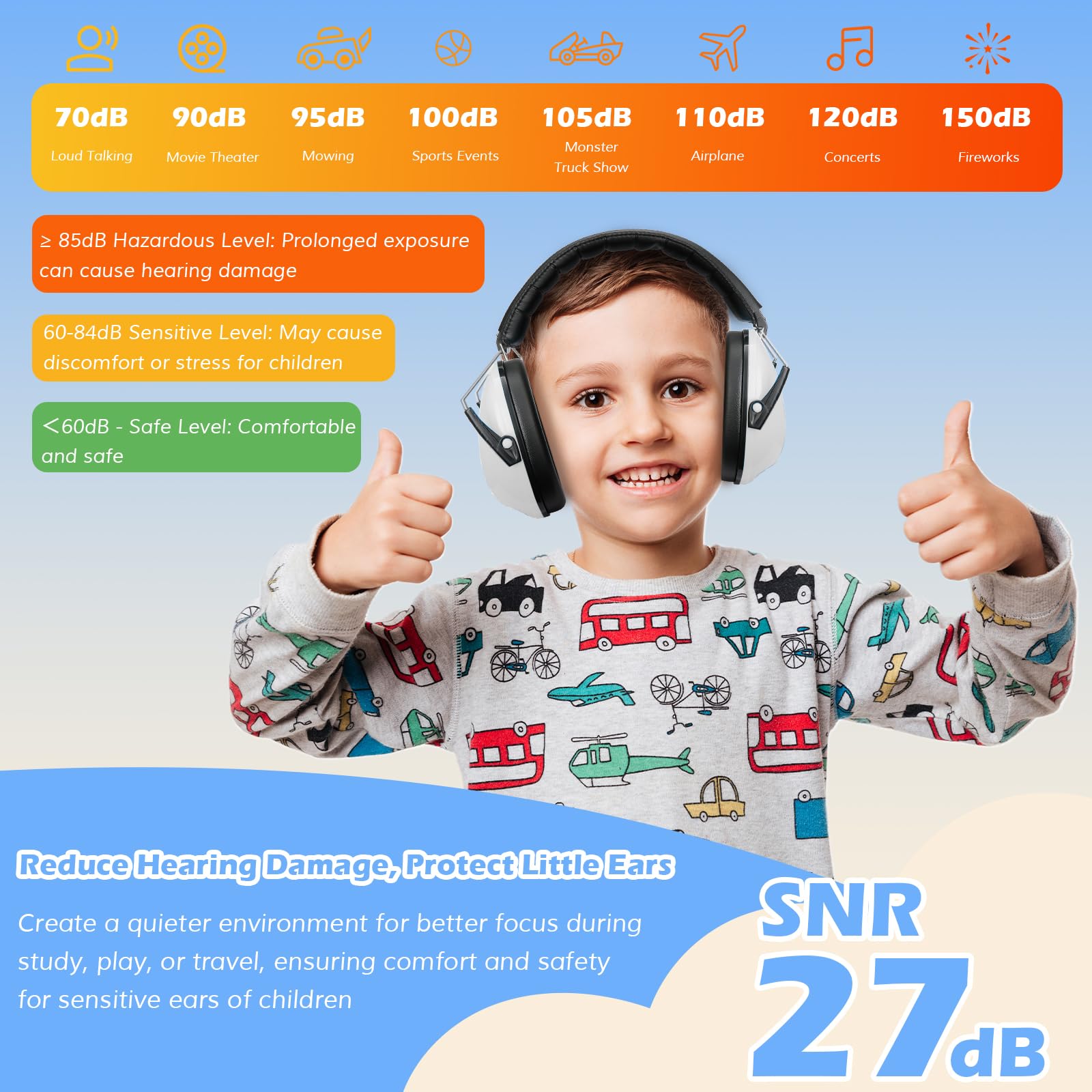 Foto 4 | Auriculares Con Cancelación De Ruido Procase Para Niños Pequeños, Blancos - Venta Internacional.