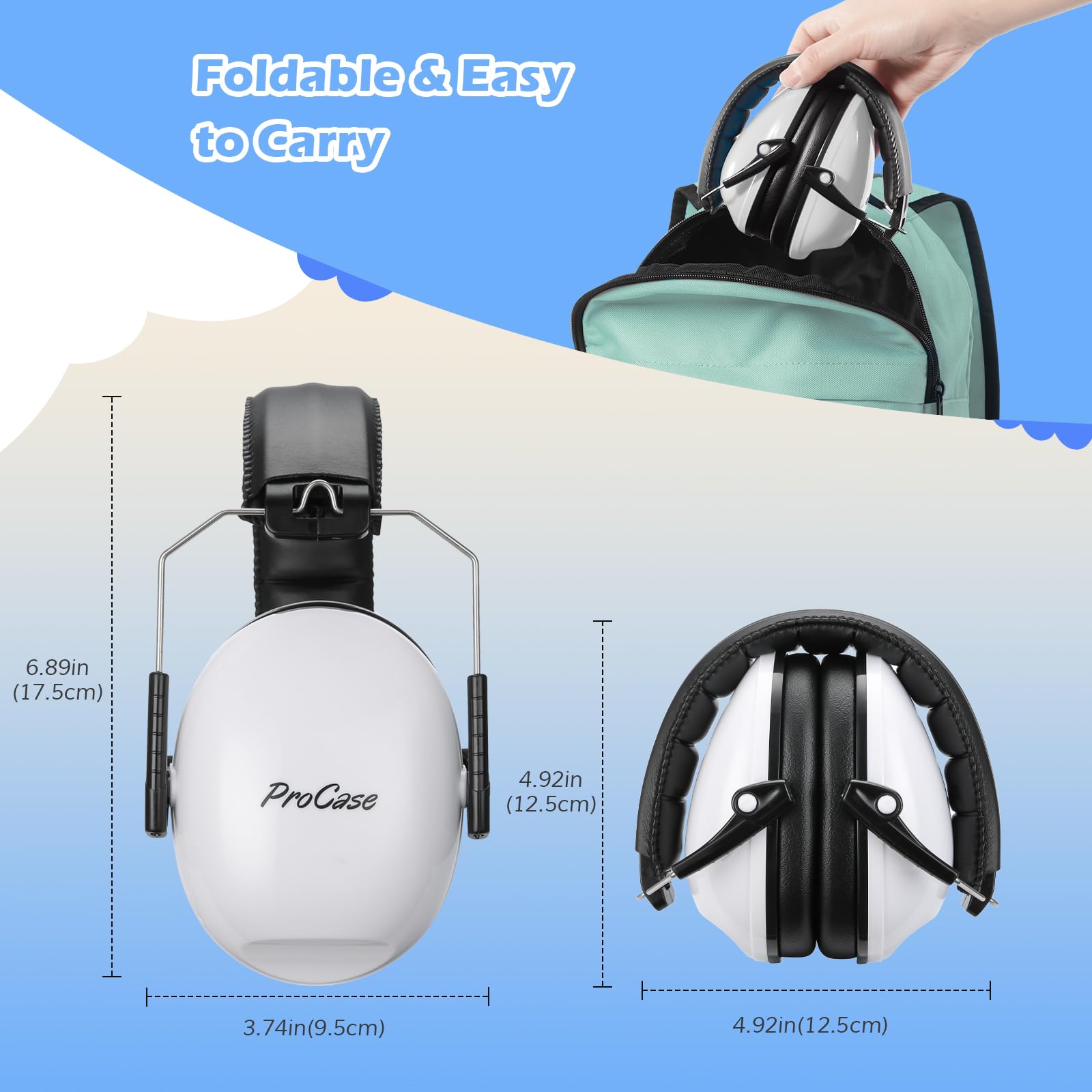 Foto 7 | Auriculares Con Cancelación De Ruido Procase Para Niños Pequeños, Blancos - Venta Internacional.