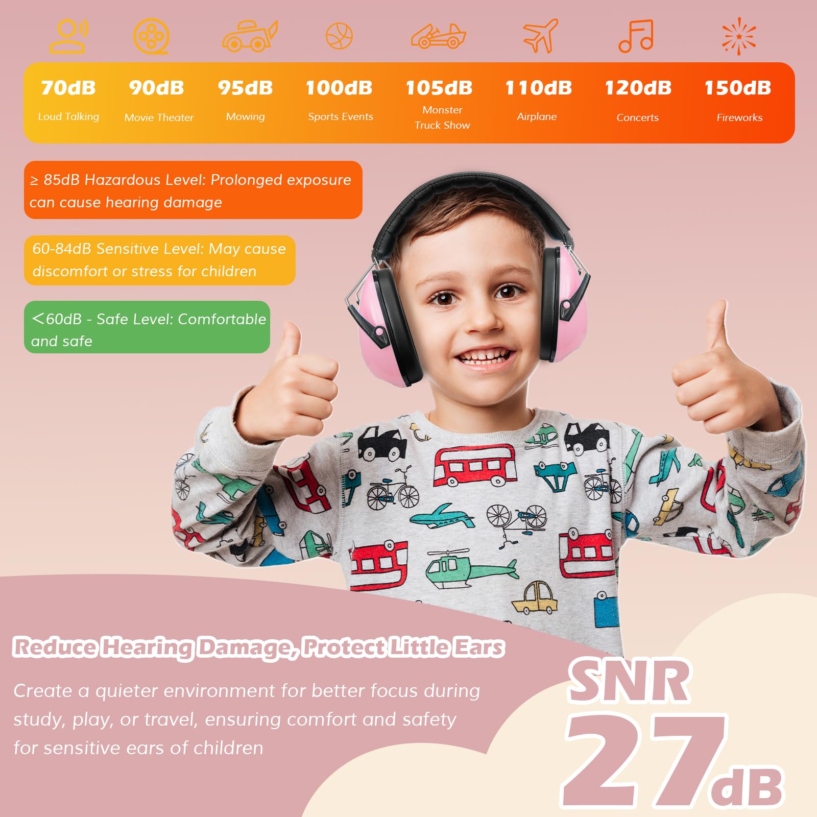 Foto 5 pulgar | Auriculares Con Cancelación De Ruido Procase Para Niños Pequeños, Paquete De 2 - Venta Internacional.