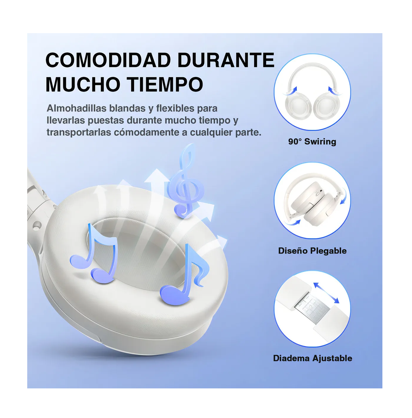 Foto 4 pulgar | Audífonos Inalámbricos Diadema Bluetooth Plegable Blanco