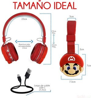 Foto 3 | Audífonos Inalámbricos Diadema Bluetooth Mario Bros color Rojo