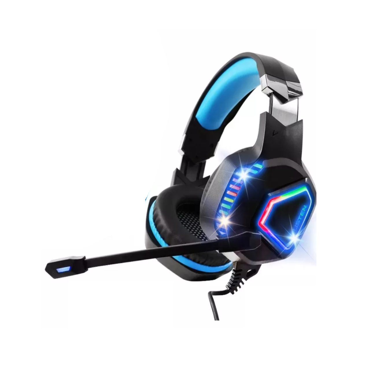 Foto 2 pulgar | Audífonos Gamer Alámbricos Diadema Con Juegos Mic Negro/luz Azul