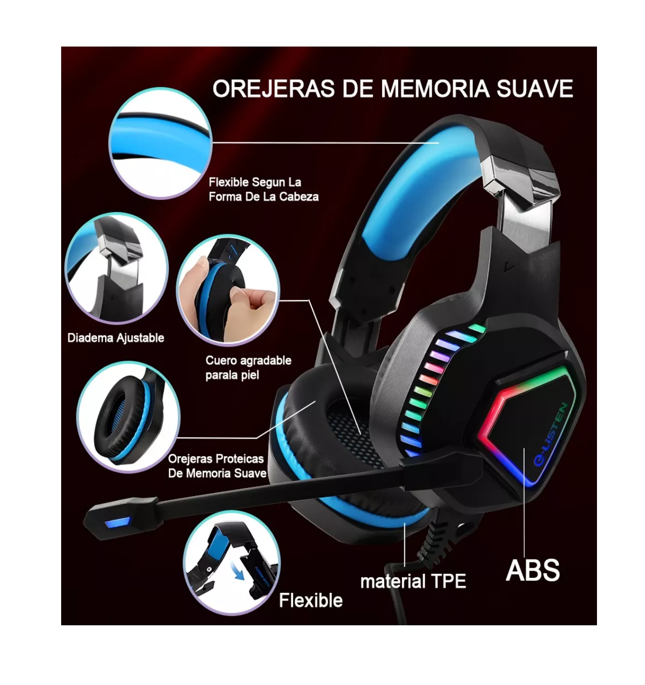 Foto 3 pulgar | Audífonos Gamer Alámbricos Diadema Con Juegos Mic Negro/luz Azul