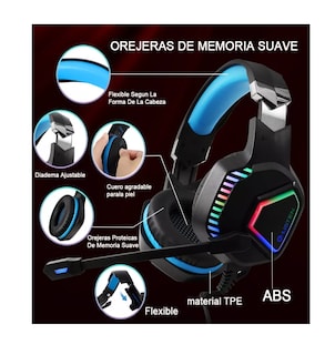 Foto 2 | Audífonos Gamer Alámbricos Diadema Con Juegos Mic Negro/luz Azul