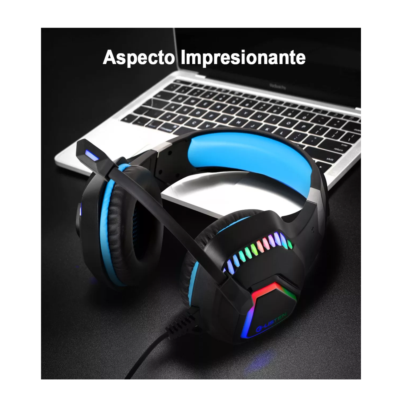 Foto 5 pulgar | Audífonos Gamer Alámbricos Diadema Con Juegos Mic Negro/luz Azul