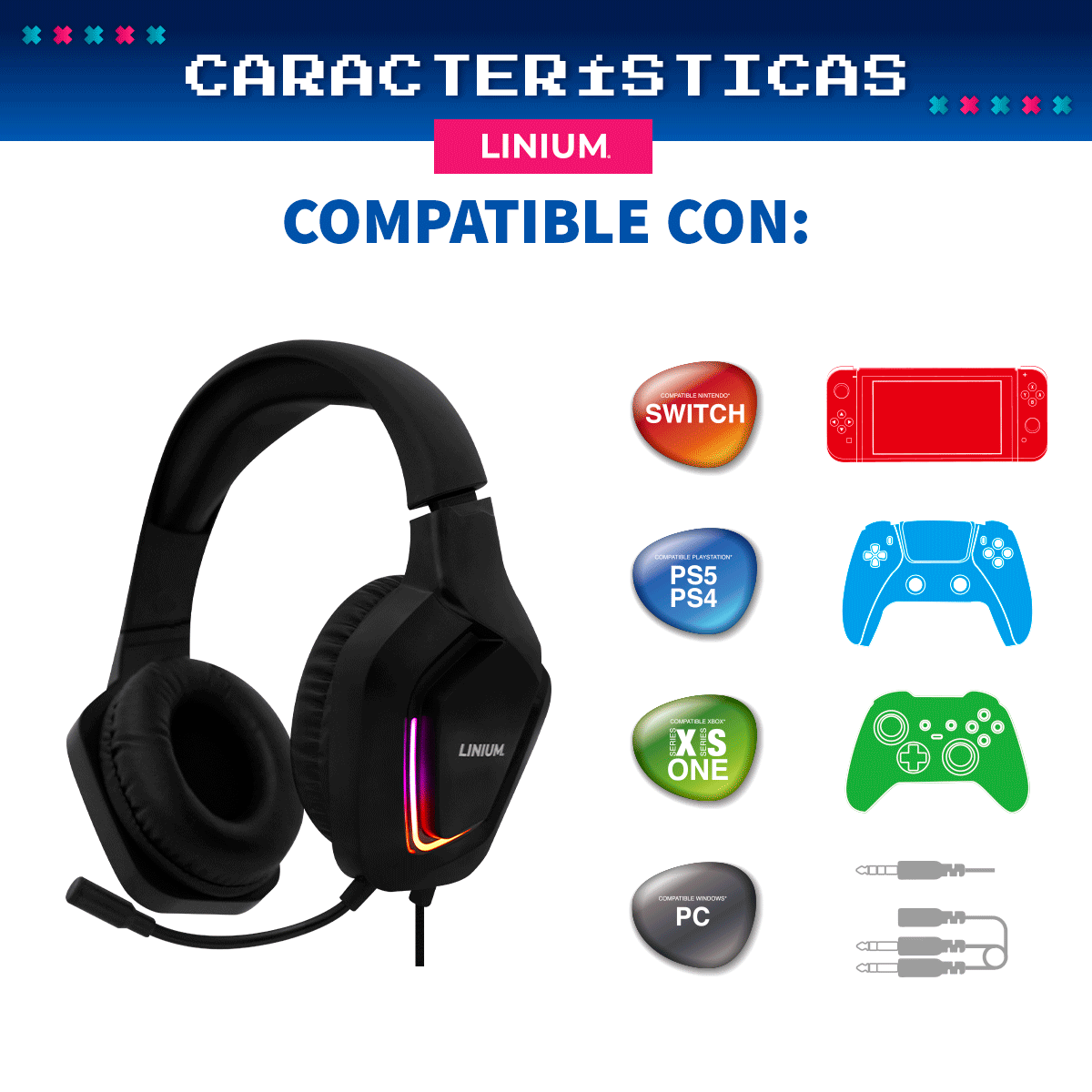 Foto 3 pulgar | Audífonos Diadema Gamer Microfono Luz Led Linium Color Negro