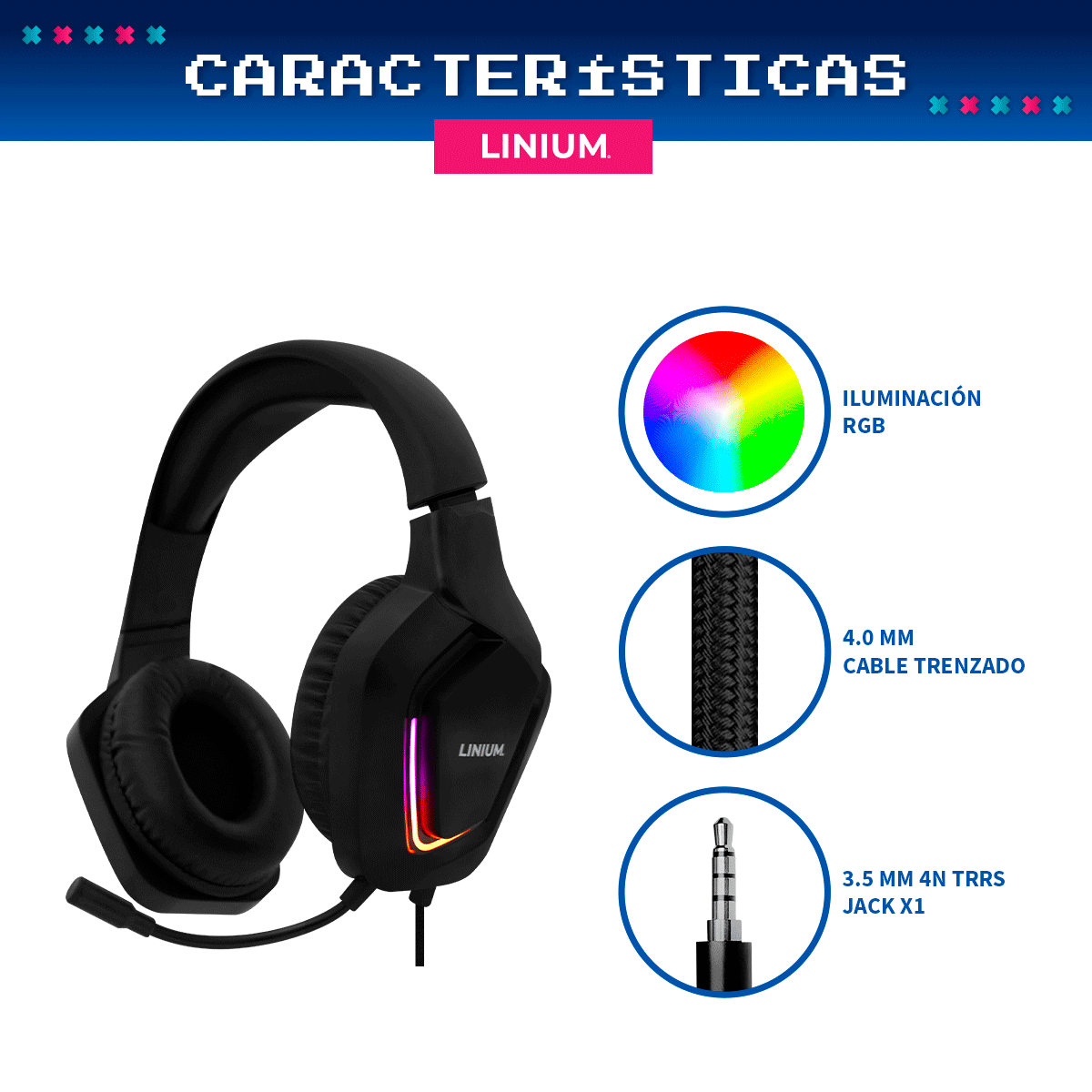 Foto 5 pulgar | Audífonos Diadema Gamer Microfono Luz Led Linium Color Negro