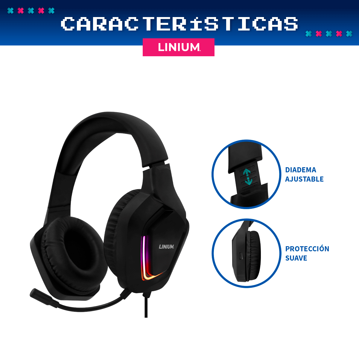 Foto 6 pulgar | Audífonos Diadema Gamer Microfono Luz Led Linium Color Negro
