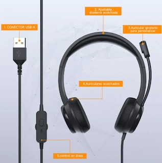 Foto 2 | Xtellar Audífonos De Diadema Ultraligeros Con Control De Volumen Usb Perfectos Para Gamer Skype Y Zoom