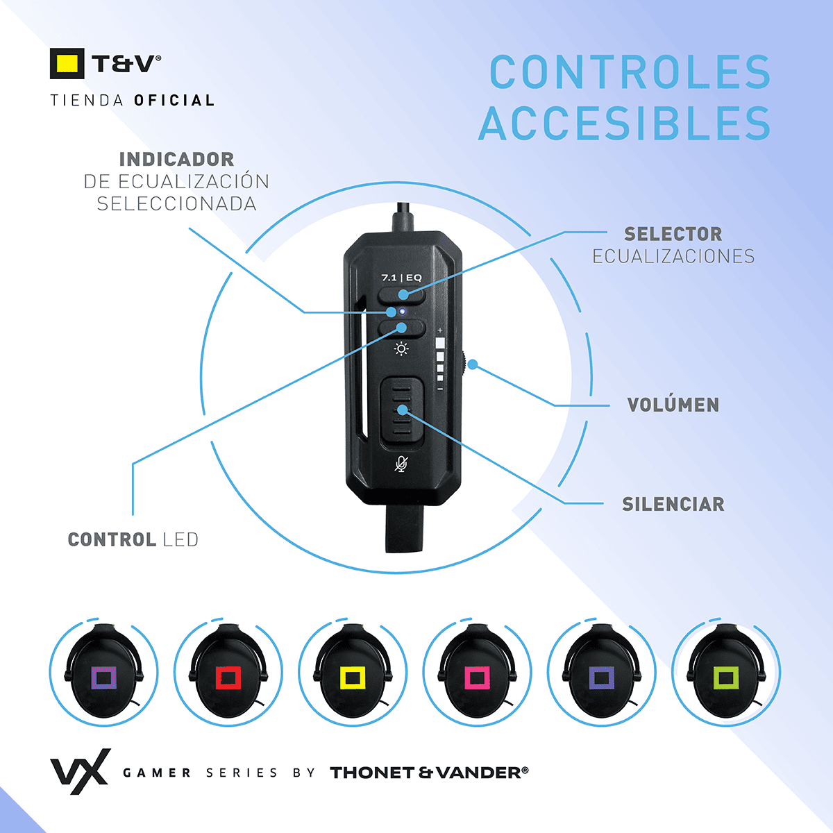 Foto 9 pulgar | Audífonos Gamer Usb Thonet & Vander Vx700 – 7.1 Surround  Micrófono Desmontable  Luces Rgb Y Eq Presets