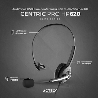 Foto 2 | Audifono Diadema Acteck Ac-935326 color Negro para Call Center Centric Pro Hp620 Alambrico USB