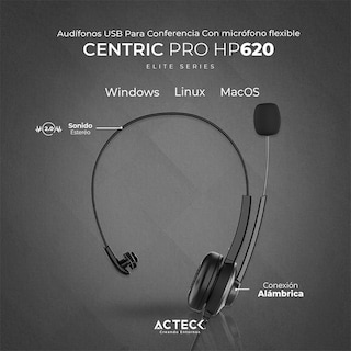 Foto 3 | Audifono Diadema Acteck Ac-935326 color Negro para Call Center Centric Pro Hp620 Alambrico USB