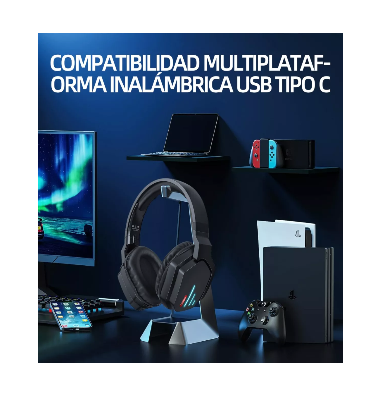 Foto 3 pulgar | Audífonos Inalámbricos de Diadema Bluetooth Gamer Negro