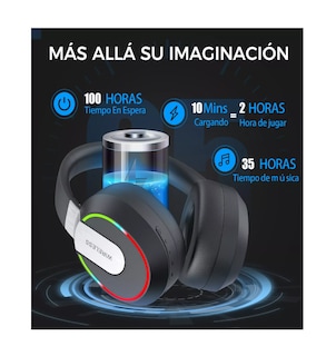 Foto 2 | Audífonos Inalámbrico Diadema Bluetooth Plegable Con Rgb Luz Negro