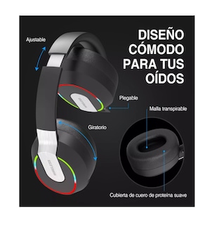 Foto 3 | Audífonos Inalámbrico Diadema Bluetooth Plegable Con Rgb Luz Negro