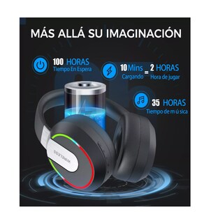 Foto 2 | Audífonos Inalámbrico Diadema Bluetooth Plegable Con Rgb Luz Negro