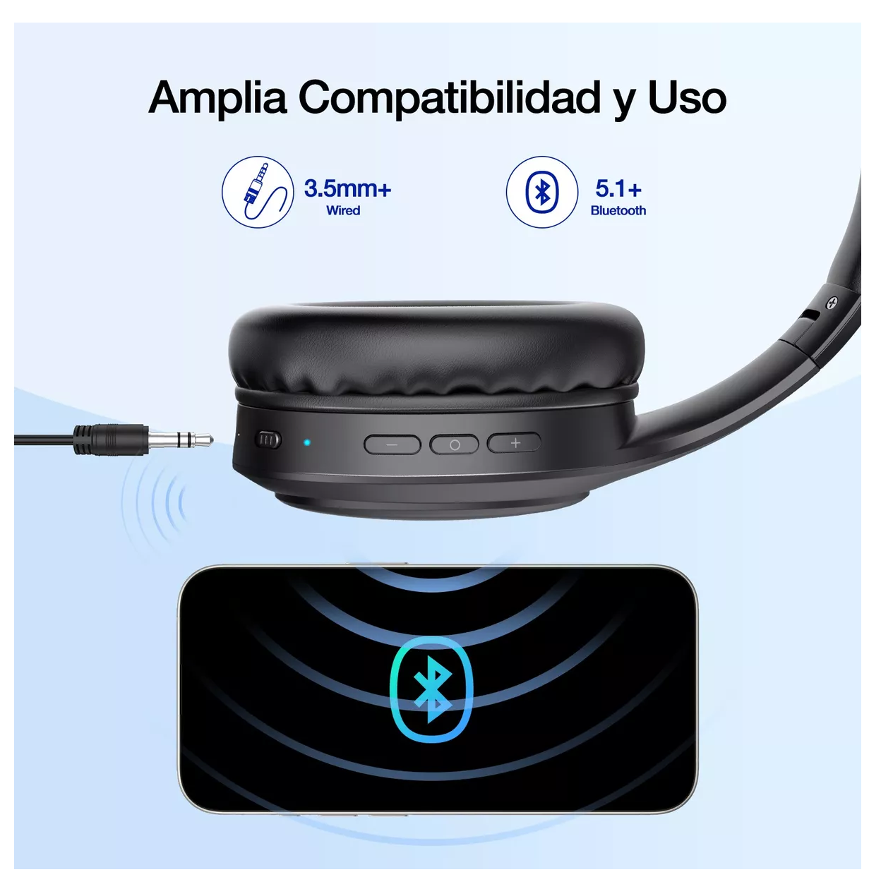 Foto 5 | Audífonos Inalámbricos de Diadema Bluetooth Plegable 1000mah Negro