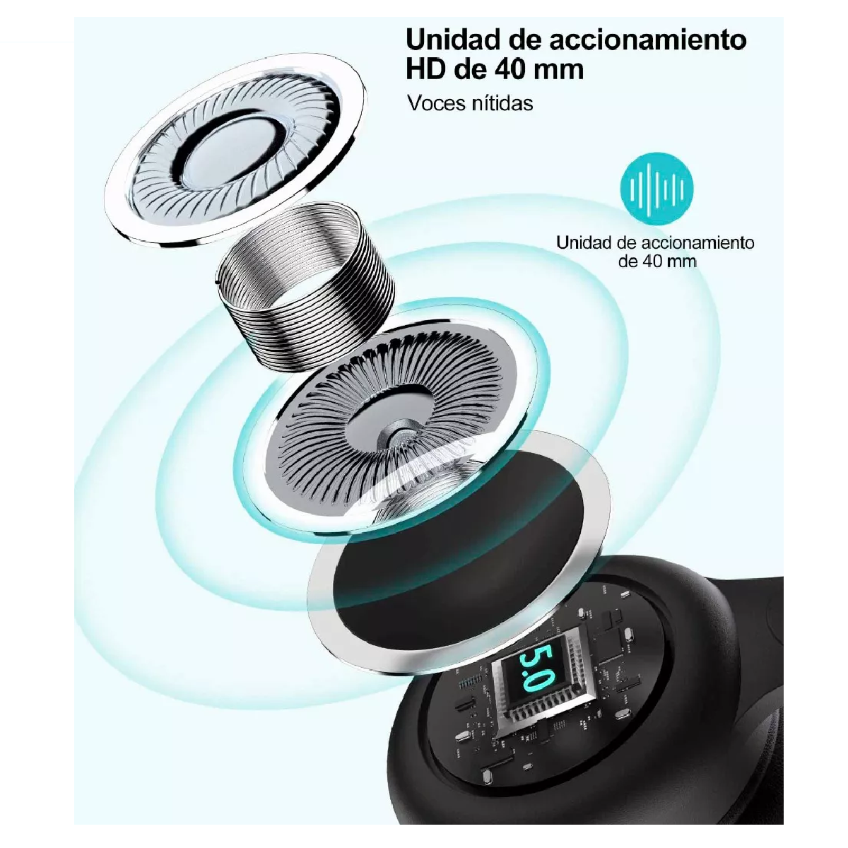 Foto 5 pulgar | Audífonos Inalambricos Bluetooth Diadema Con Micrófono Negro