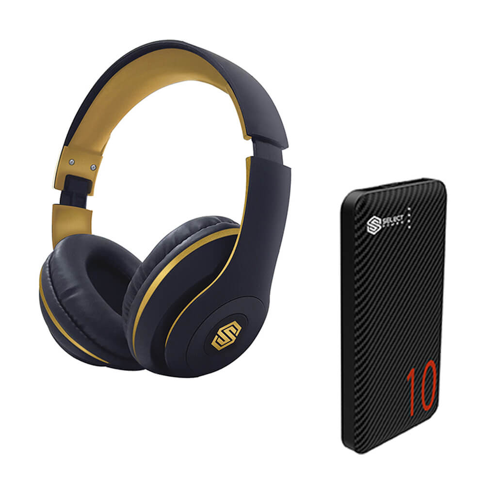 Paquete Audifonos y Batería Portatil Select Sound Dorado