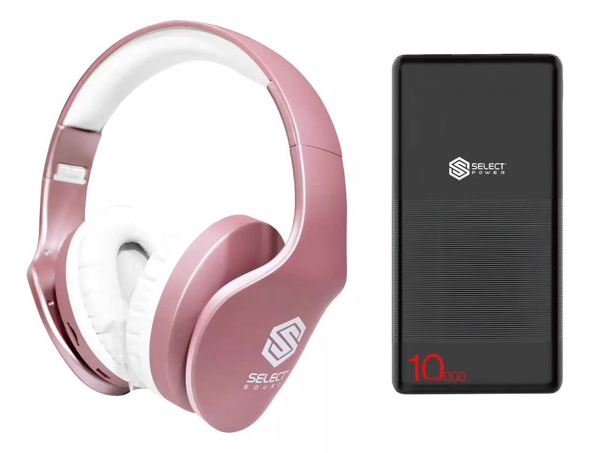 Set Audifonos Bluetooth Rosa y Power Bank