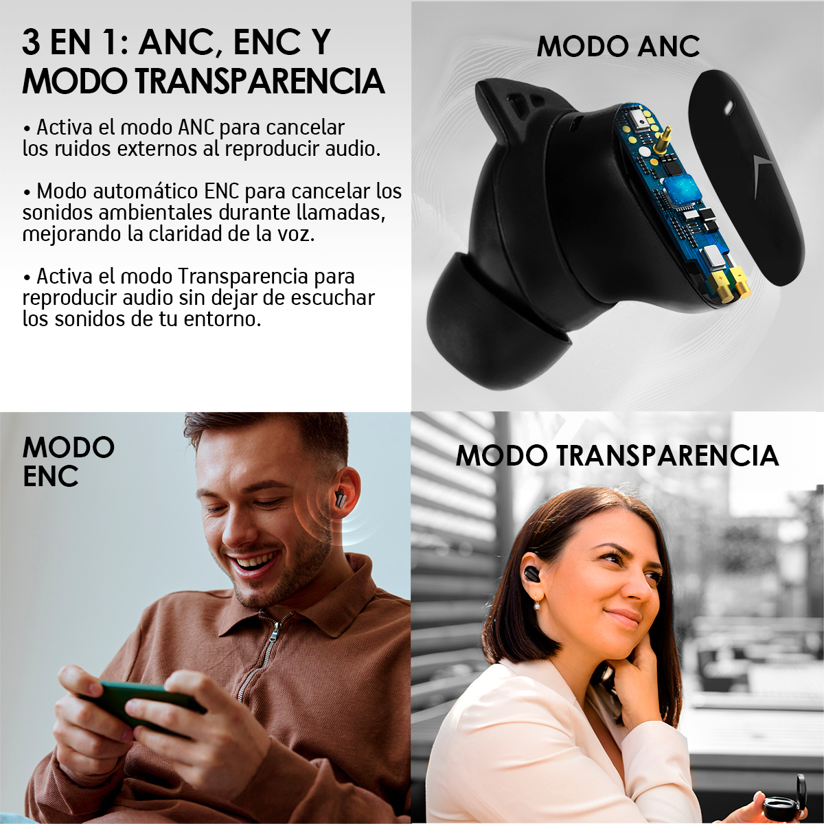 Foto 5 pulgar | Audífonos Inalámbricos Bluetooth Sport Cancelación De Ruido Anc Ipx4, Akane, Color Negro