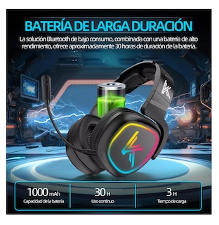 Foto 5 | Audífonos Inalámbricos De Diadema Bluetooth Gamer Bk1 Luz Led, Negro