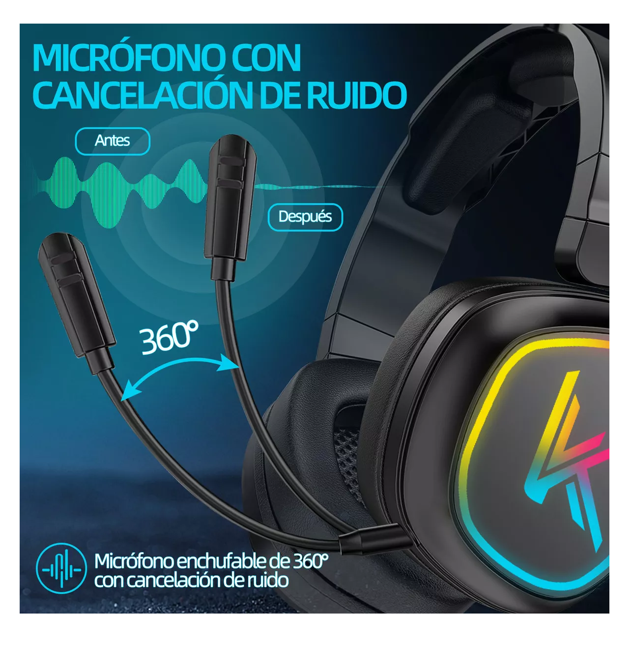 Foto 4 pulgar | Audífonos Inalámbricos De Diadema Bluetooth Gamer Bk1 Luz Led, Negro