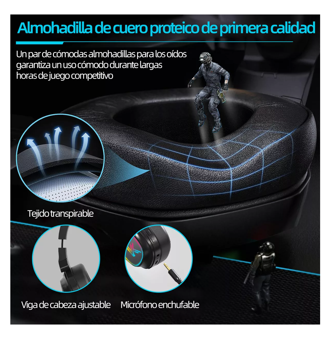 Foto 5 pulgar | Audífonos Inalámbricos De Diadema Bluetooth Gamer Bk1 Luz Led, Negro