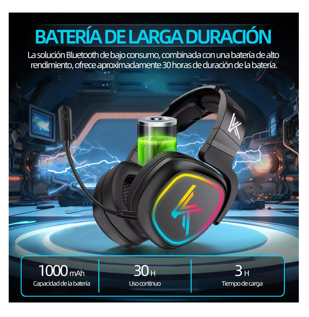 Foto 6 pulgar | Audífonos Inalámbricos De Diadema Bluetooth Gamer Bk1 Luz Led, Negro