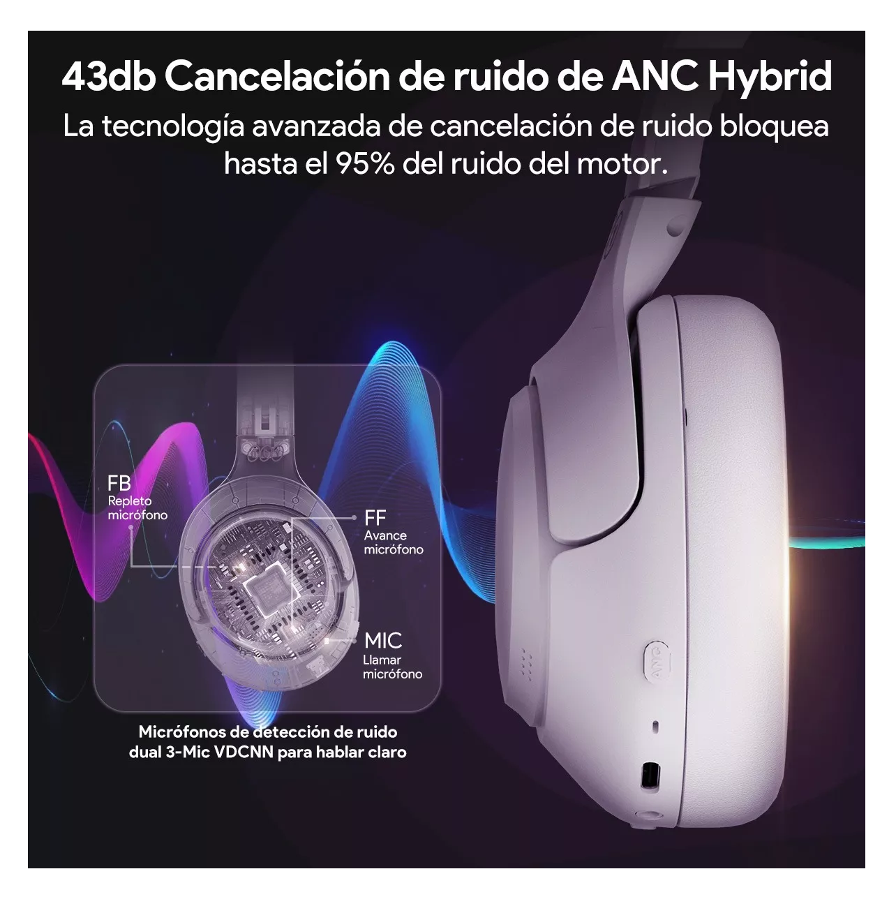 Foto 6 pulgar | Audífonos Inalámbricos Gamer Diadema Hi-res Lp Violeta