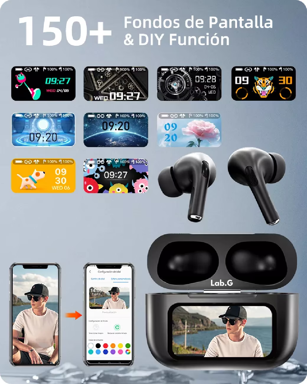 Foto 2 | Smart Pantalla Audífonos Lab.g Bluetooth 5.4 Anc Auriculares App Negro
