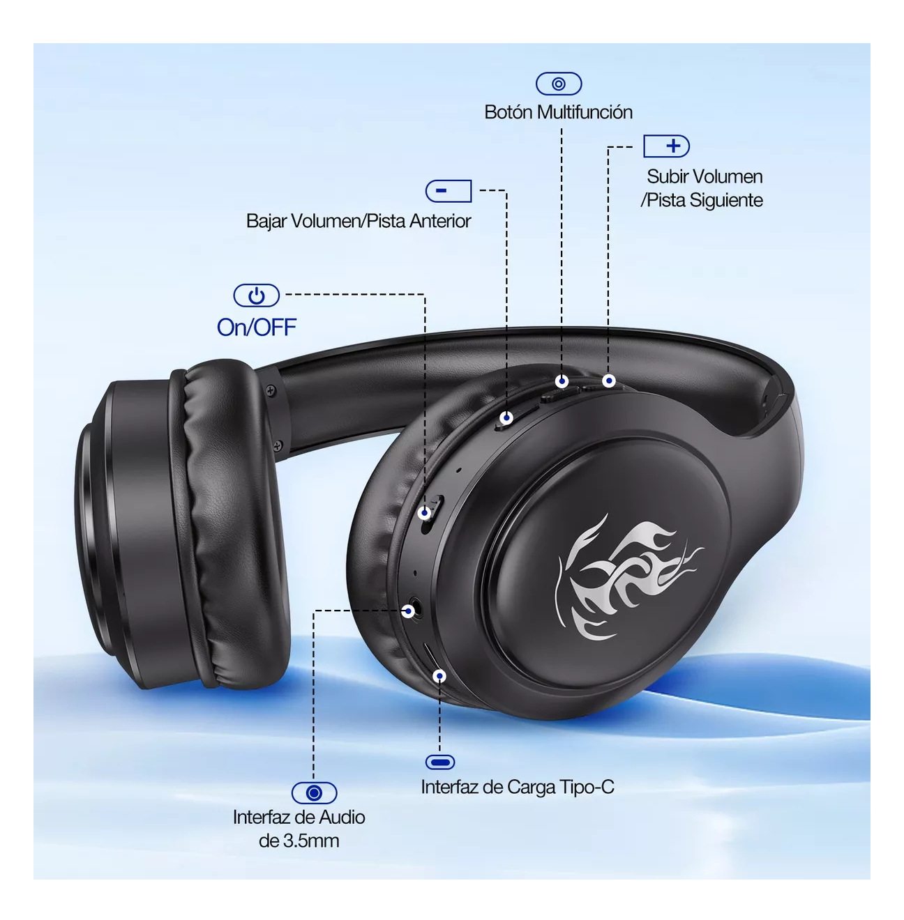 Foto 5 pulgar | Audífonos Inalámbricos De Diadema Bluetooth Plegable 1000mah Negro