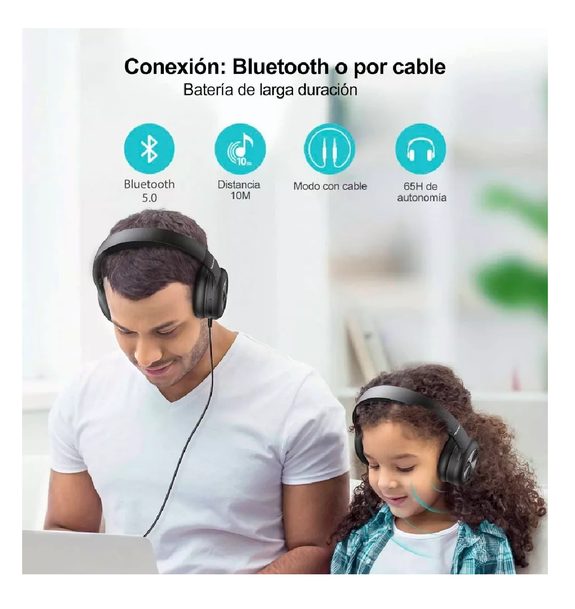 Foto 4 pulgar | Audífonos Inalambricos Bluetooth Diadema Con Micrófono Negro