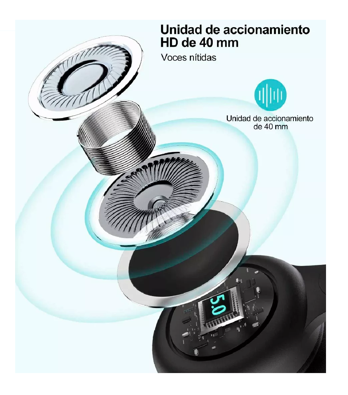 Foto 5 pulgar | Audífonos Inalambricos Bluetooth Diadema Con Micrófono Negro