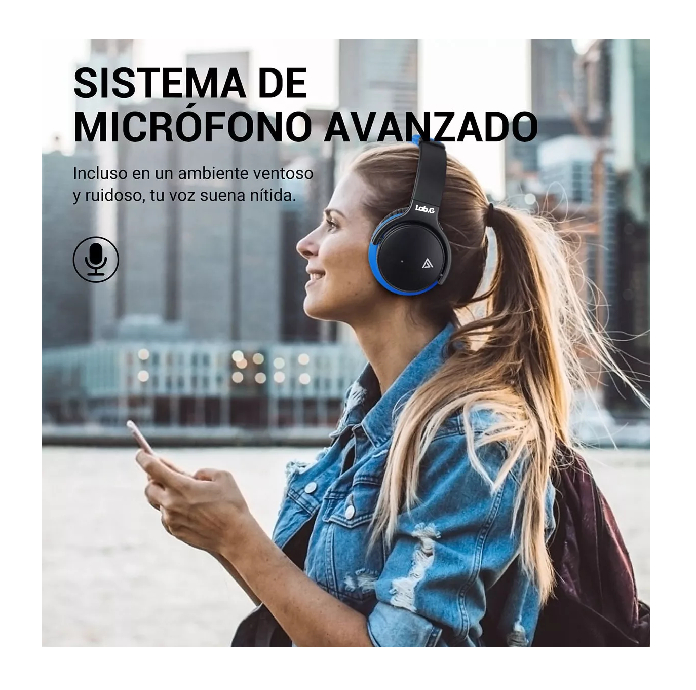 Foto 6 pulgar | Audífonos Bluetooth Lab.g Con Cancelación De Ruido Azul/negro