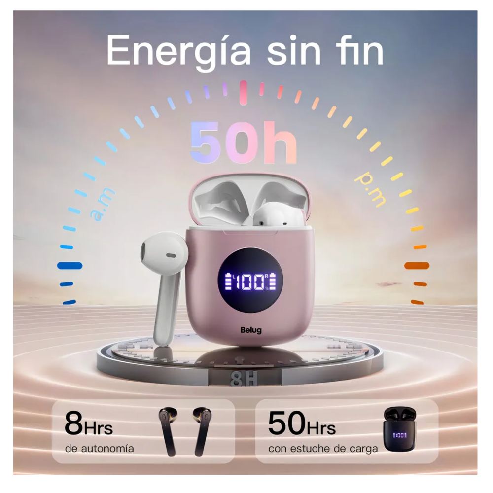 Foto 3 pulgar | Audífonos Inalámbrico 50h Batería Cancelación De Ruido Belug  Rosa