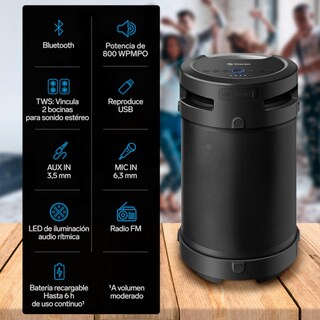 Foto 2 | Bocina Bluetooth Steren BOOM-500 color Negro Bazooka Xbass Tws de 800 W Pmpo