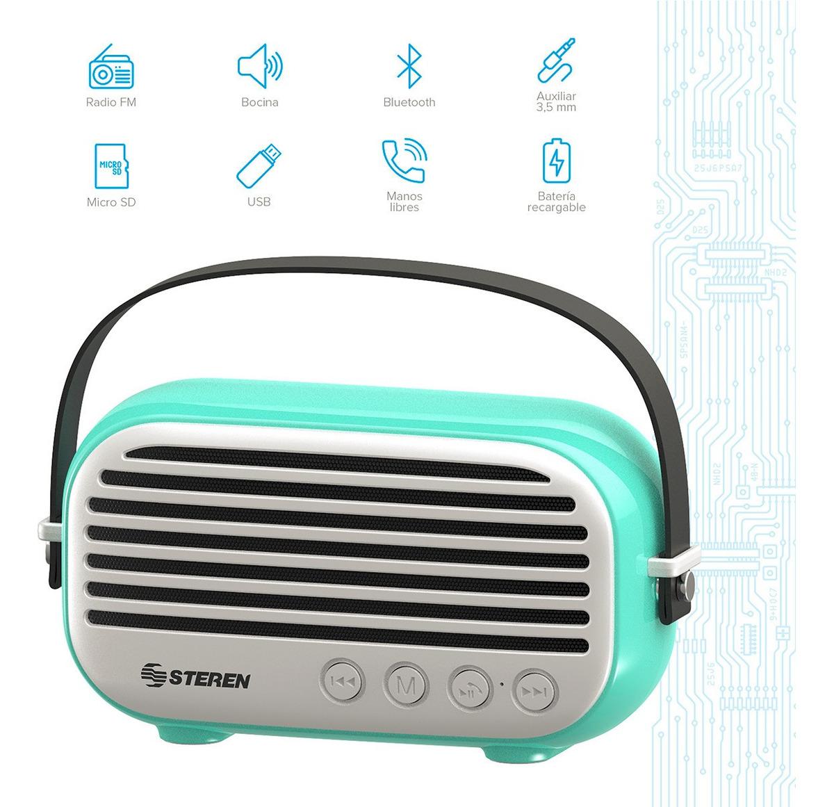 Foto 2 | Bocina Bluetooth Steren Retro con Radio Fm/ Aux color Azul