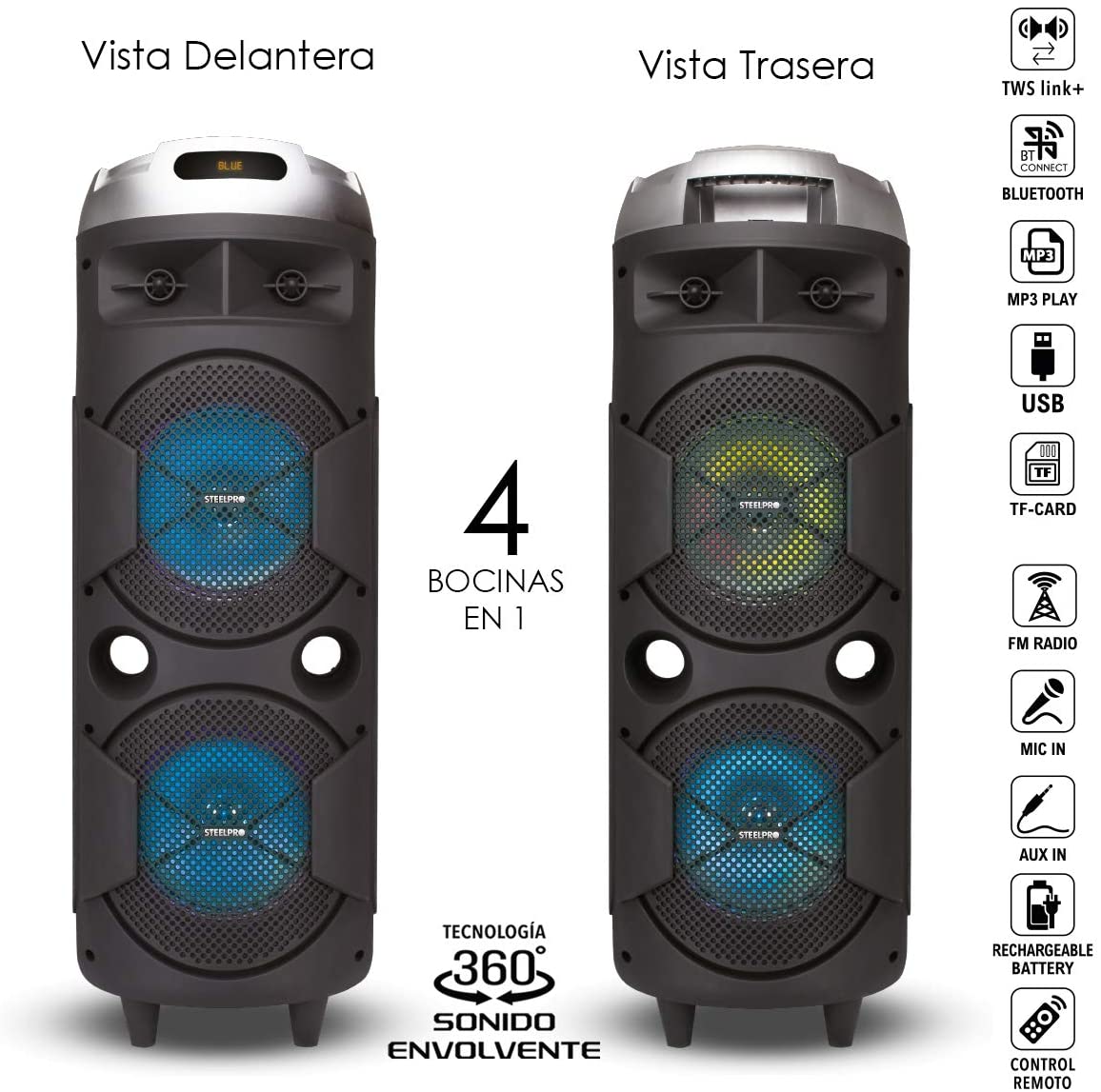 Foto 6 pulgar | Bocina Steelpro Bazzoka color Negro con Bluetooth