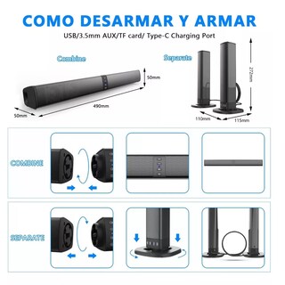 Foto 3 | Barra De Sonido Eleoption Desmontable Y Recargable Bluetooth Eo Safe Imports Esi-4217 color Negro