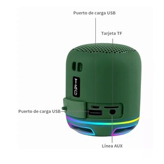 Foto 4 | Mini Bocina T&G color Verde Bluetooth Recargable Inalámbrica Impermeable
