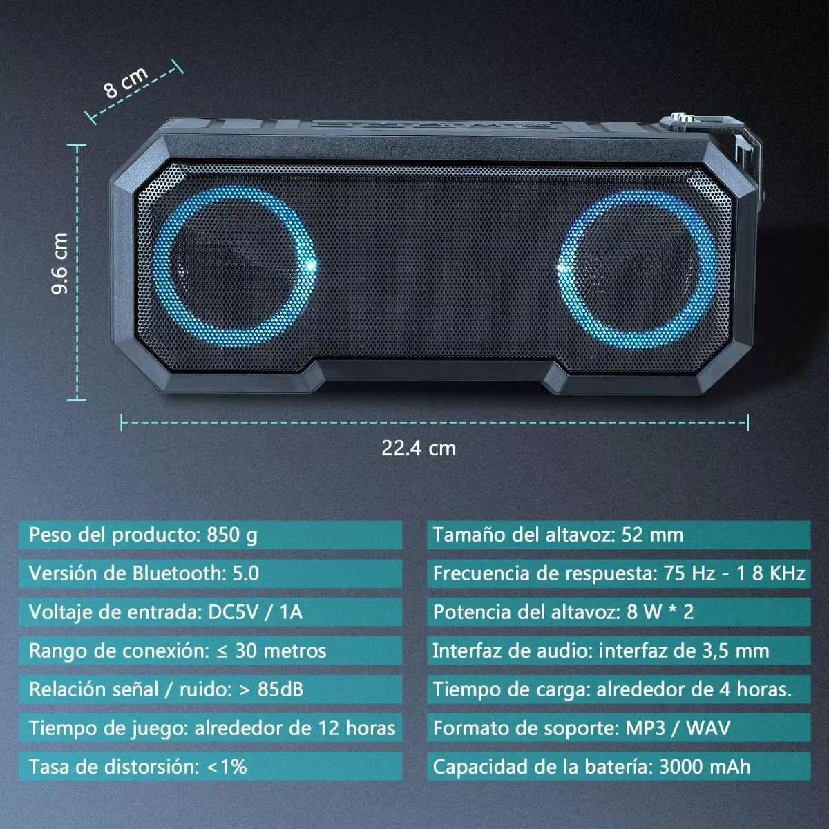 Foto 2 | Bocinas Bluetooth 5.0 Portátil Belug Altavoces Impermeable Negro