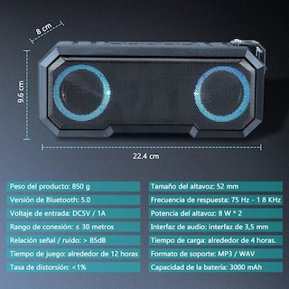 Foto 2 | Bocinas Bluetooth 5.0 Portátil Belug Altavoces Impermeable Negro