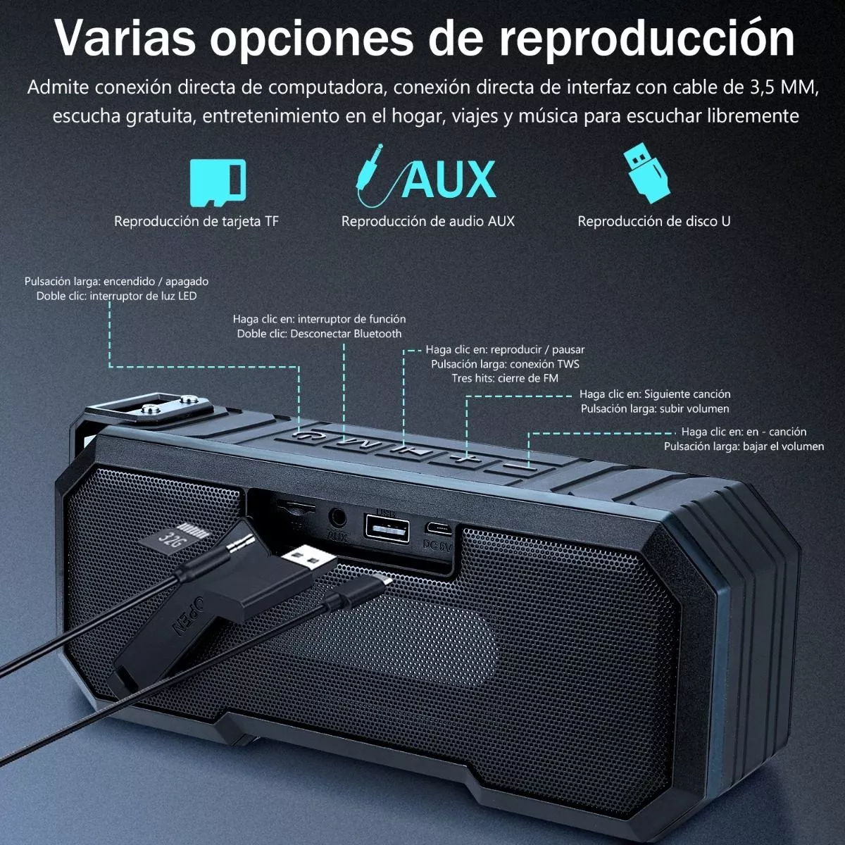 Foto 5 | Bocinas Bluetooth 5.0 Portátil Belug Altavoces Impermeable Negro