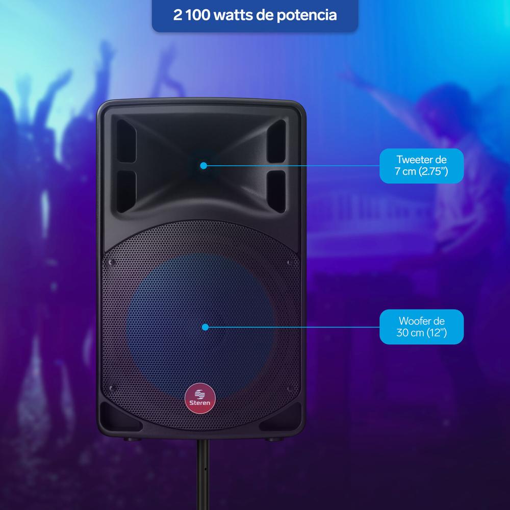 Foto 4 | Bafle Profesional Steren BAF-1245BT color Negro Bluetooth de 12, 2100 WPMPO