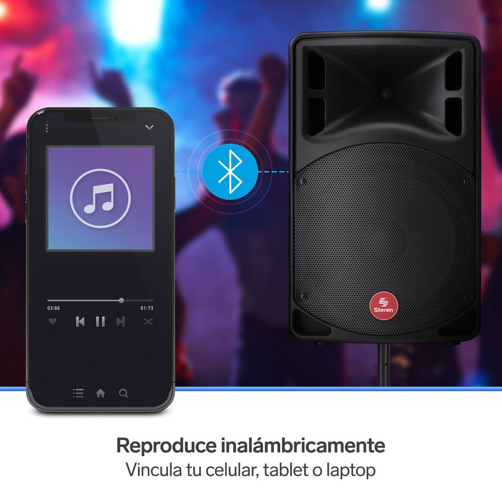 Foto 6 pulgar | Bafle Profesional Steren BAF-1245BT color Negro Bluetooth de 12, 2100 WPMPO