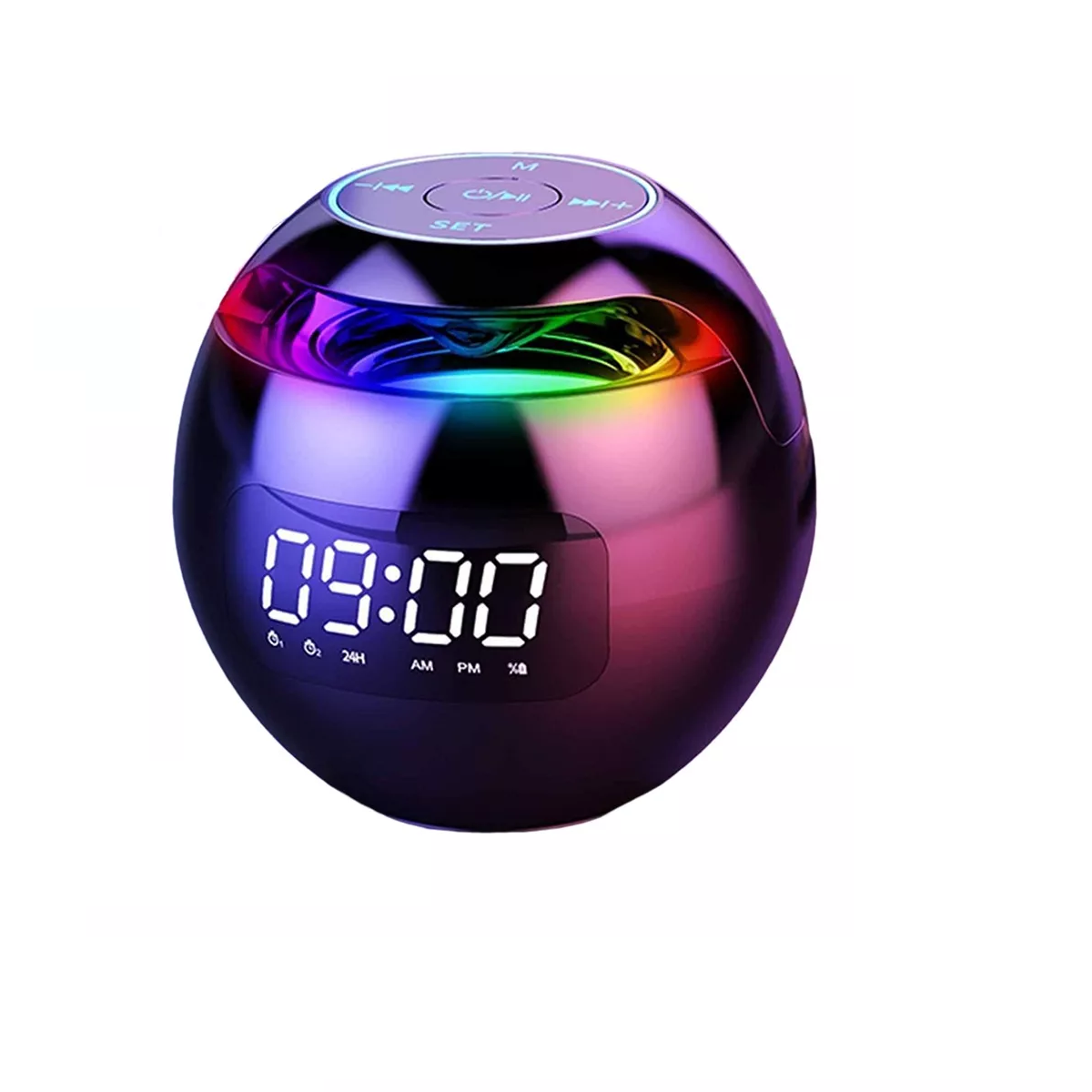 Foto 1 | Altavoz BELUG color Negro Bluetooth Portátil con Reloj Digital Metálico