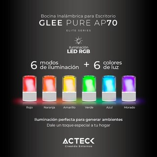 Foto 3 | Bocina Portátil Acteck Inalámbrica color Blanco con Luz Led