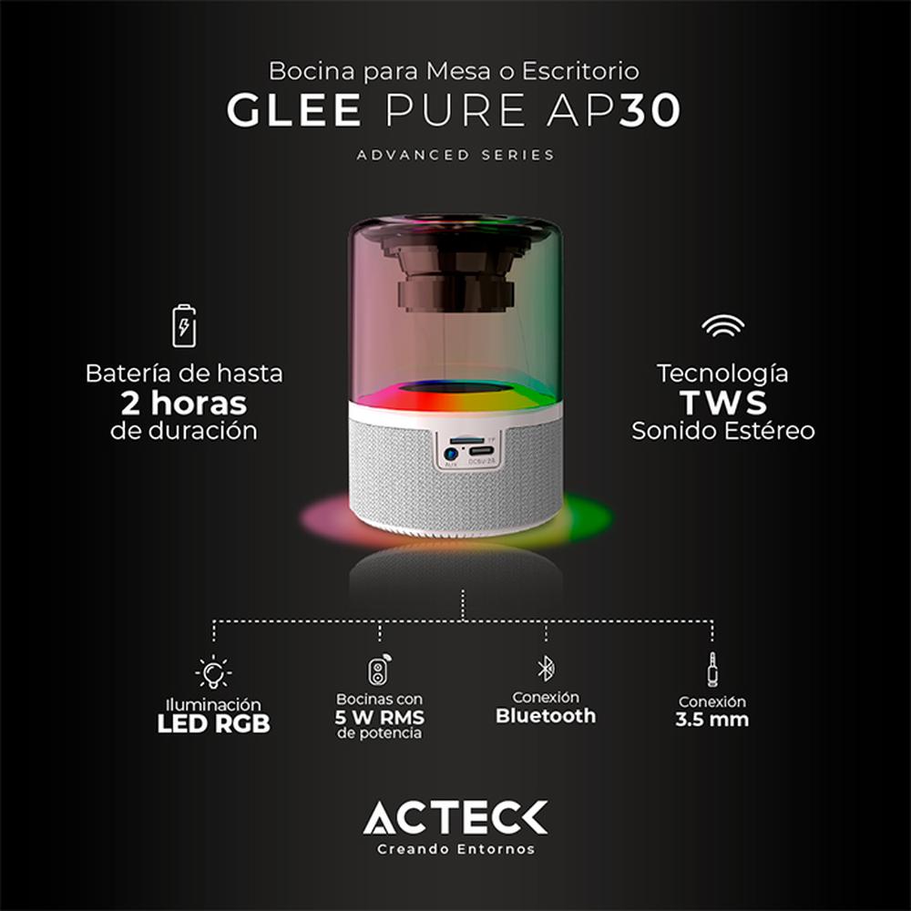 Foto 3 pulgar | Bocina Portátil Acteck Glee Pure Ap30 Inalámbrica Luz Led Tws Ac-936439 color Blanco